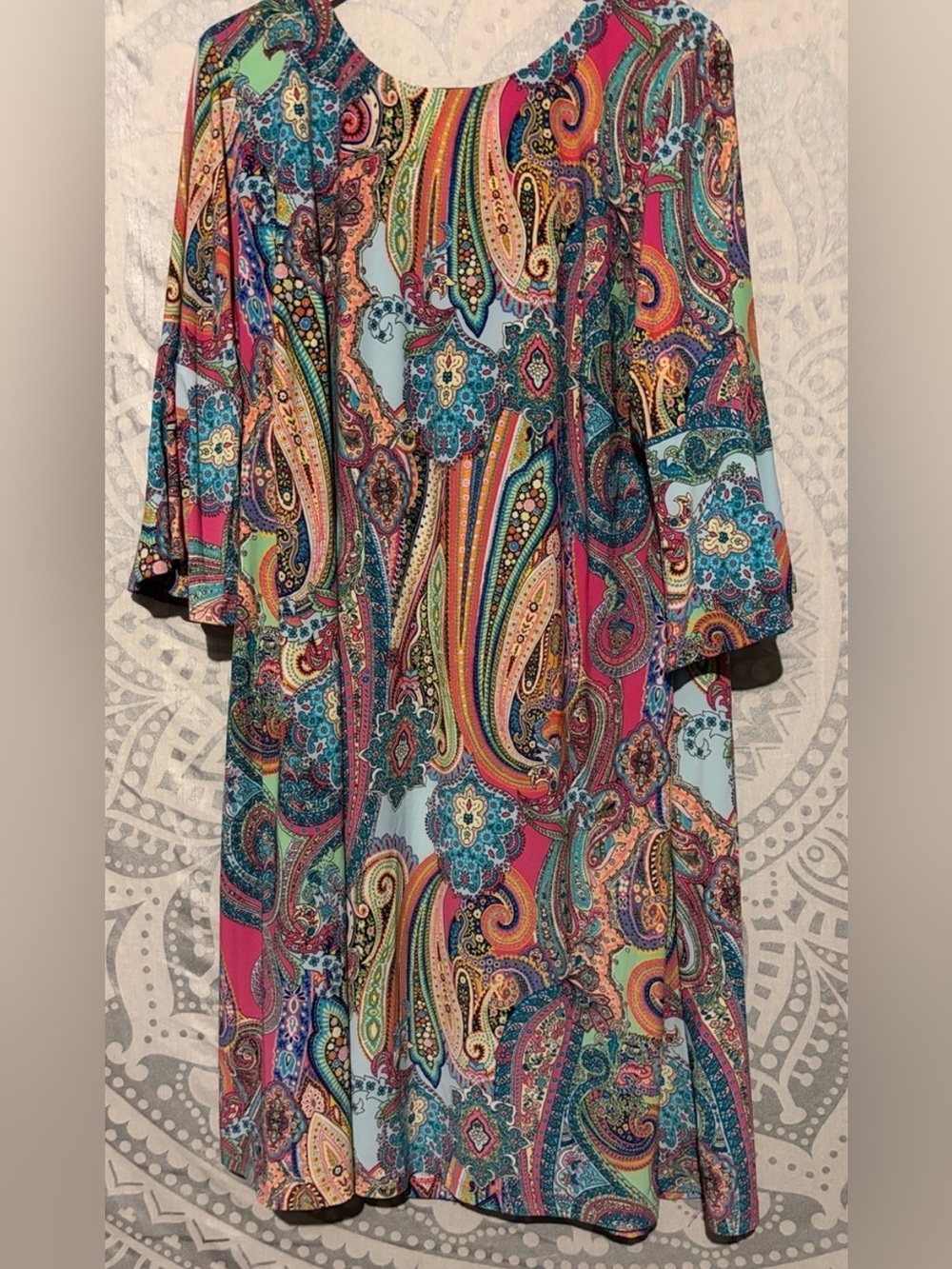 ❤️ Tommy Hilfiger Vibrant Boho Paisley Bell Sleeve Shift Dress | 16W Plus Size